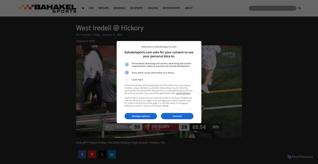 Security scan screenshot of https://www.bahakelsports.com/west-iredell-warriors-hickory-red-tornadoes-high-school-football-2026-10-09/