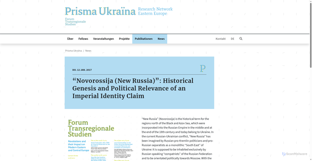 Security scan screenshot of https://www.prisma-ukraina.de/news/news-detail/novorossija-new-russia-historical-genesis-and-political-relevance-of-an-imperial-identity-claim