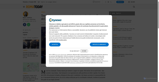 Security scan screenshot of https://www.romatoday.it/cronaca/tre-rapina-trenta-minuti-giardinetti-finocchio.html