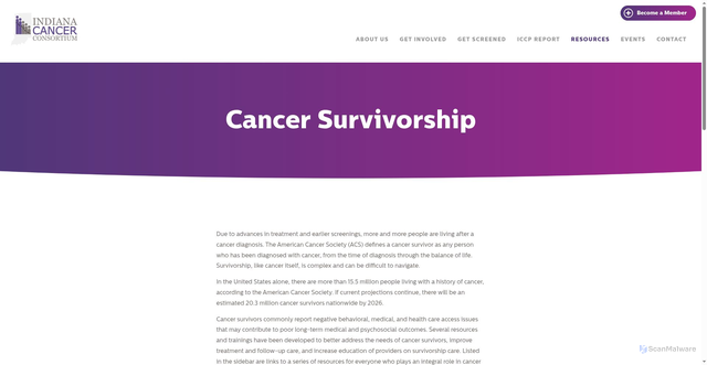 Security scan screenshot of https://indianacancer.org/resources/cancer-survivorship/