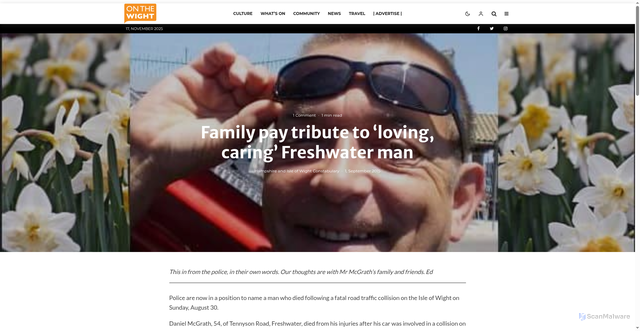 Security scan screenshot of https://onthewight.com/family-pay-tribute-to-loving-caring-freshwater-man/