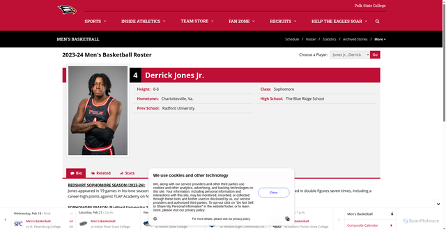 Security scan screenshot of https://polkeagles.com/sports/mens-basketball/roster/derrick-jones-jr-/381