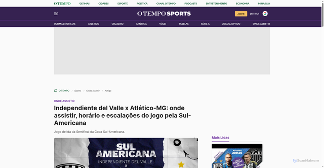 Security scan screenshot of https://www.otempo.com.br/sports/onde-assistir/2025/10/20/independiente-del-valle-x-atletico-mg-onde-assistir-horario-e-escalacoes-do-jogo-pela-sul-americana