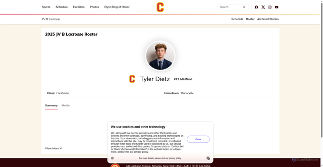 Security scan screenshot of https://athletics.chaminade-hs.org/sports/jv-b-lacrosse/roster/tyler-dietz/5643
