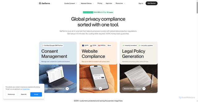 Security scan screenshot of https://getterms.io