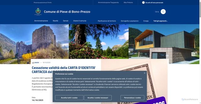 Security scan screenshot of https://www.comune.pievedibono-prezzo.tn.it