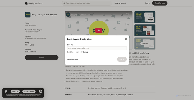 Security scan screenshot of https://shopify.privy.com/