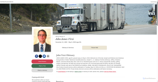 Security scan screenshot of https://www.ferfoliafuneralhomes.com/obituary/John-James-Virzi