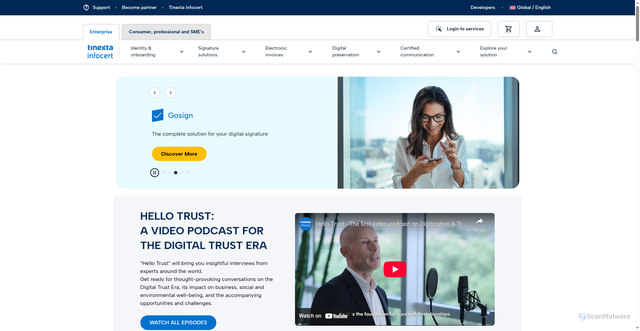 Security scan screenshot of https://www.infocert.digital/