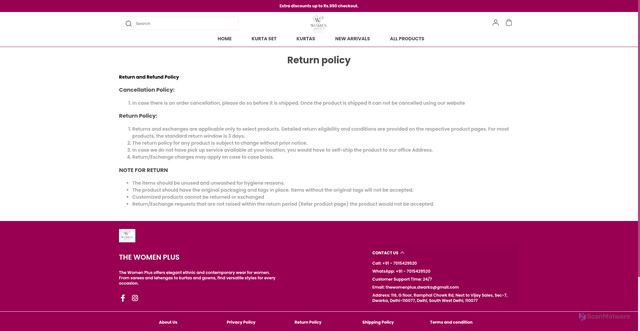 Security scan screenshot of https://thewomenplus.com/return-policy