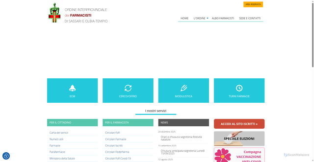 Security scan screenshot of https://www.ordinefarmacisti.ss.it/
