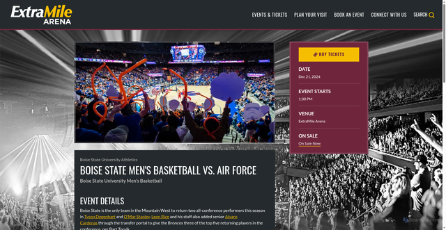 Security scan screenshot of https://www.extramilearena.com/events/detail/boise-state-mens-basketball-vs-air-force-4