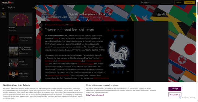 Security scan screenshot of https://fightclubchampfanom.fandom.com/wiki/France_national_football_team