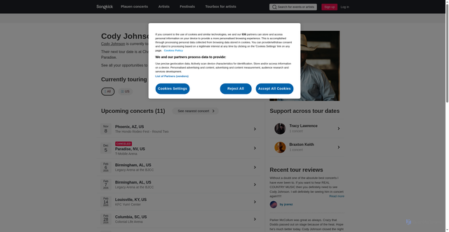 Security scan screenshot of https://www.songkick.com/artists/3452771-cody-johnson/calendar