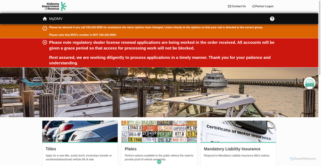 Security scan screenshot of https://mydmv.revenue.alabama.gov