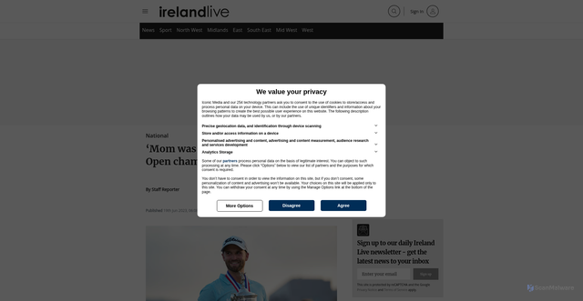 Security scan screenshot of https://www.ireland-live.ie/national/mom-was-watching-over-me-says-us-open-champion-wyndham-clark-7447768