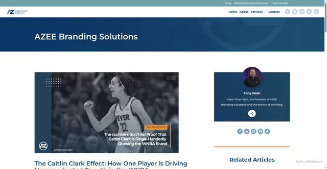 Security scan screenshot of https://azeebranding.com/the-caitlin-clark-effect-how-one-player-is-driving-unprecedented-growth-in-the-wnba/