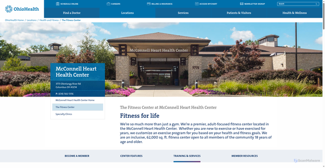 Security scan screenshot of https://www.ohiohealth.com/locations/health-and-fitness/mcconnell-heart-health-center/the-fitness-center-at-mcconnell-heart-health-center