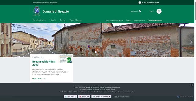 Security scan screenshot of https://www.comune.greggio.vc.it/it-it/home