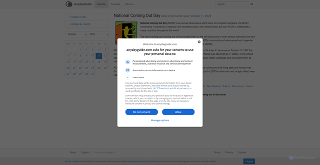 Security scan screenshot of https://anydayguide.com/calendar/3032