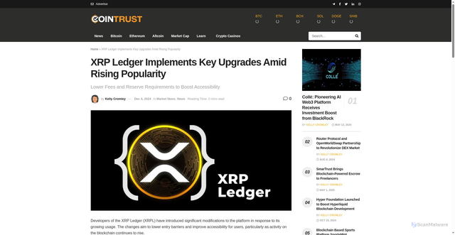 Security scan screenshot of https://www.cointrust.com/market-news/xrp-ledger-implements-key-upgrades-amid-rising-popularity