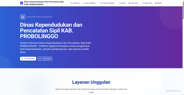 Security scan screenshot of http://kabprobolinggo-disdukcapil.tatadesa.com/