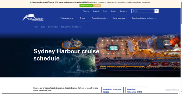 Security scan screenshot of https://www.portauthoritynsw.com.au/cruise/sydney-harbour/sydney-harbour-cruise-schedule