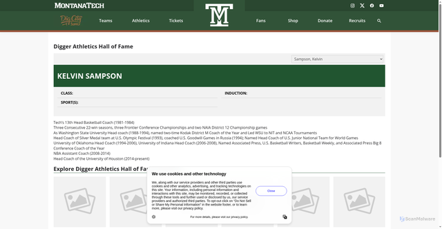 Security scan screenshot of https://godiggers.com/honors/digger-athletics-hall-of-fame/kelvin-sampson/14