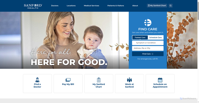 Security scan screenshot of https://www.sanfordhealth.org/