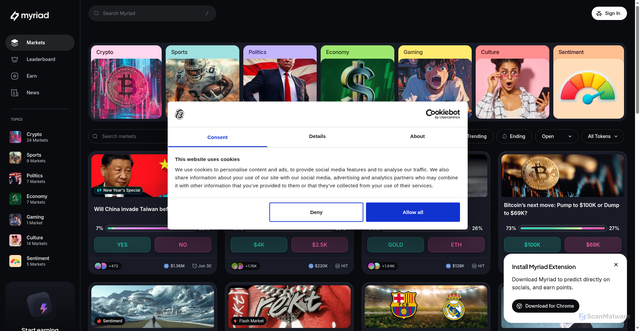 Security scan screenshot of https://myriad.markets