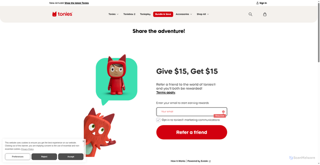 Security scan screenshot of https://share.tonies.com