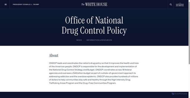 Security scan screenshot of https://www.whitehouse.gov/ondcp/?utm_source=ondcp.gov