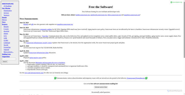 Security scan screenshot of https://sourceware.org