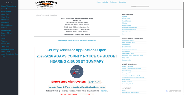 Security scan screenshot of https://adamscountyne.gov/