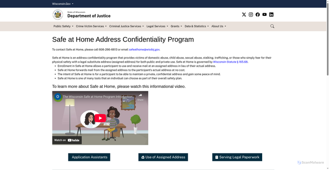 Security scan screenshot of https://www.wisdoj.gov/Pages/CrimeVictimServices/safe-at-home-address-confidentiality-program.aspx