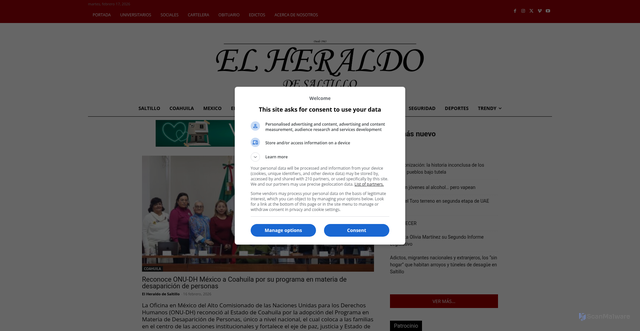 Security scan screenshot of https://www.elheraldodesaltillo.mx