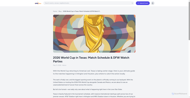 Security scan screenshot of https://dfwpulse.com/blog/2026-world-cup-in-texas-match-schedule-dfw-watch-parties