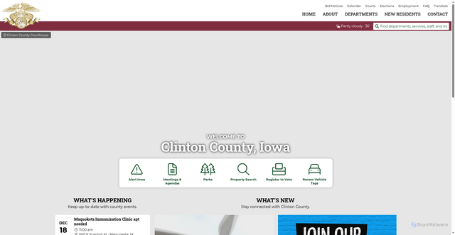 Security scan screenshot of https://clintoncounty-ia.gov/