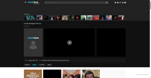 Security scan screenshot of https://www.moviefone.com/celebrity/carole-bouquet/1779171/filmography/