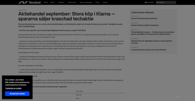 Security scan screenshot of https://nordnetab.com/press_release/aktiehandel-september-stora-kop-i-klarna-spararna-saljer-kraschad-techaktie/