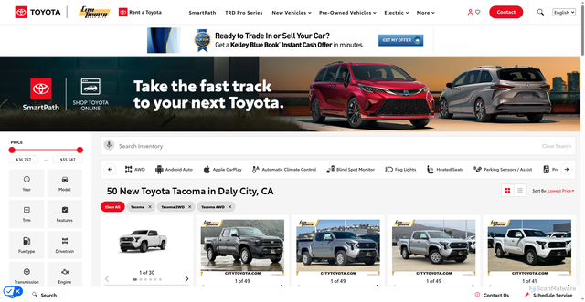 Security scan screenshot of https://www.citytoyota.com/new-vehicles/tacoma/