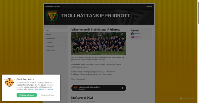 Security scan screenshot of https://trollhattansiffriidrott.se