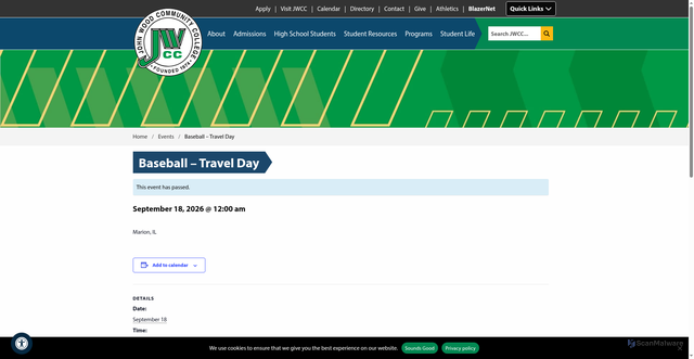 Security scan screenshot of https://www.jwcc.edu/event/baseball-travel-day/