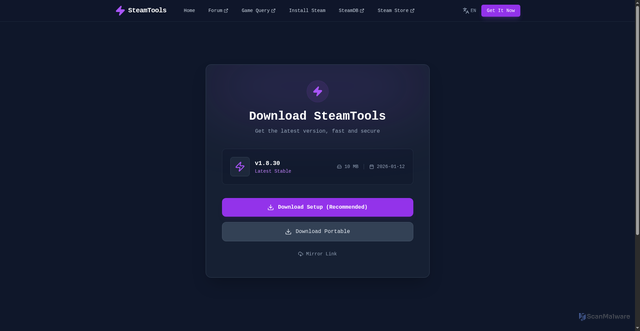 Security scan screenshot of https://steamtools.net/download