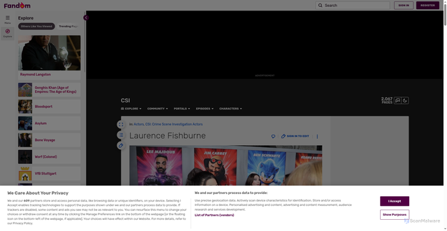 Security scan screenshot of https://csi.fandom.com/wiki/Laurence_Fishburne