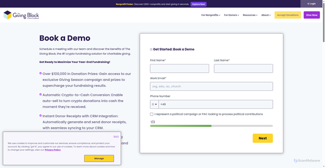 Security scan screenshot of https://thegivingblock.com/resources/cryptocurrency/xrp/