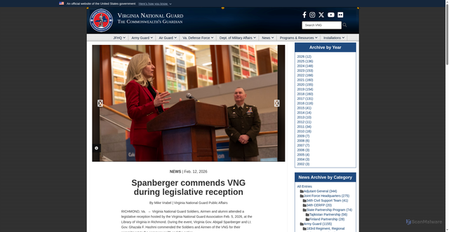 Security scan screenshot of https://va.ng.mil/News/Article/4404809/spanberger-commends-vng-during-legislative-reception/