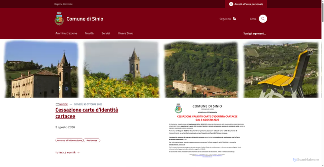 Security scan screenshot of https://www.comune.sinio.cn.it/