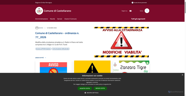 Security scan screenshot of https://www.comune.castellarano.re.it