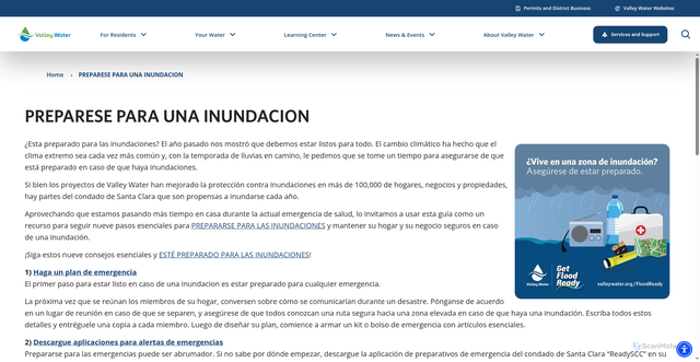 Security scan screenshot of https://www.valleywater.org/preparese-para-una-inundacion